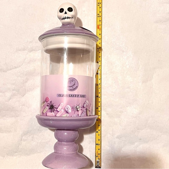 Cobwebs & Cauldrons Halloween Skeleton Glass Candy Jar Purple - Picture 11 of 12